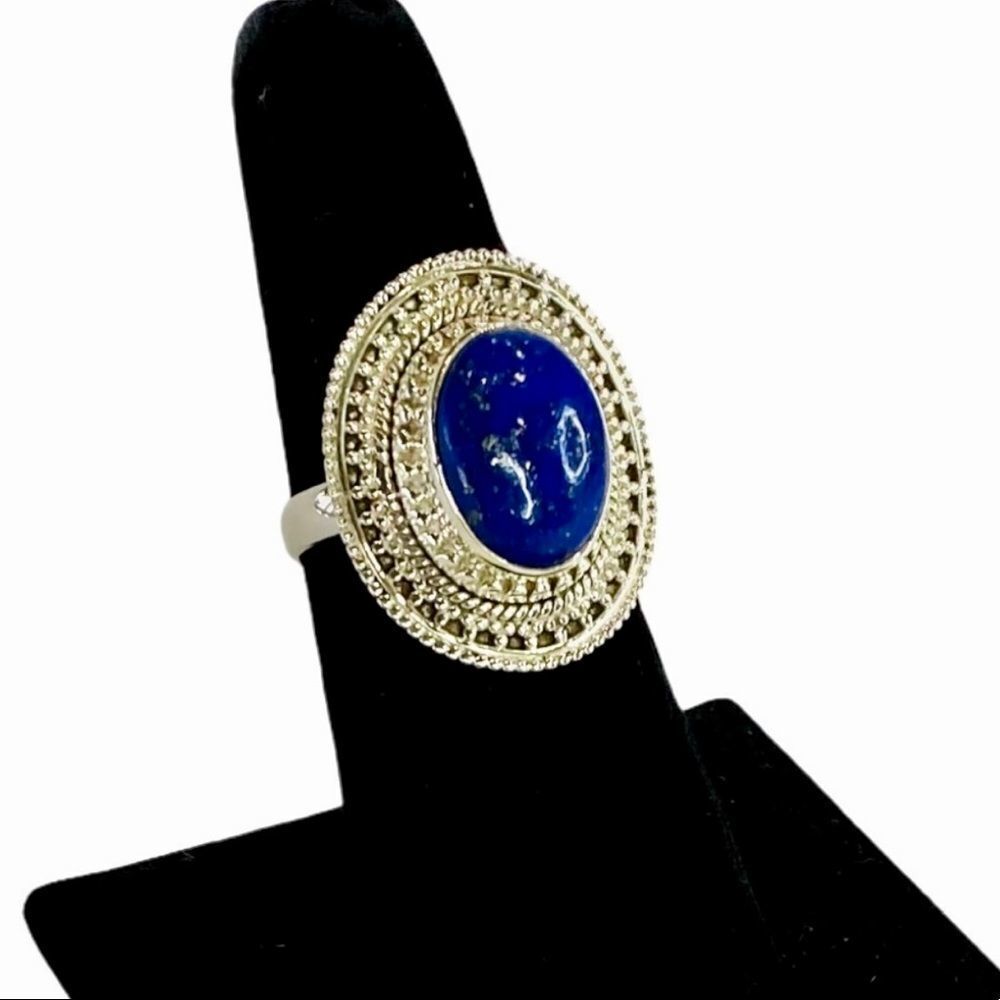 Blue Lapis Lazuli Gemstone Basketweave Sterling Silver Ring NEW
